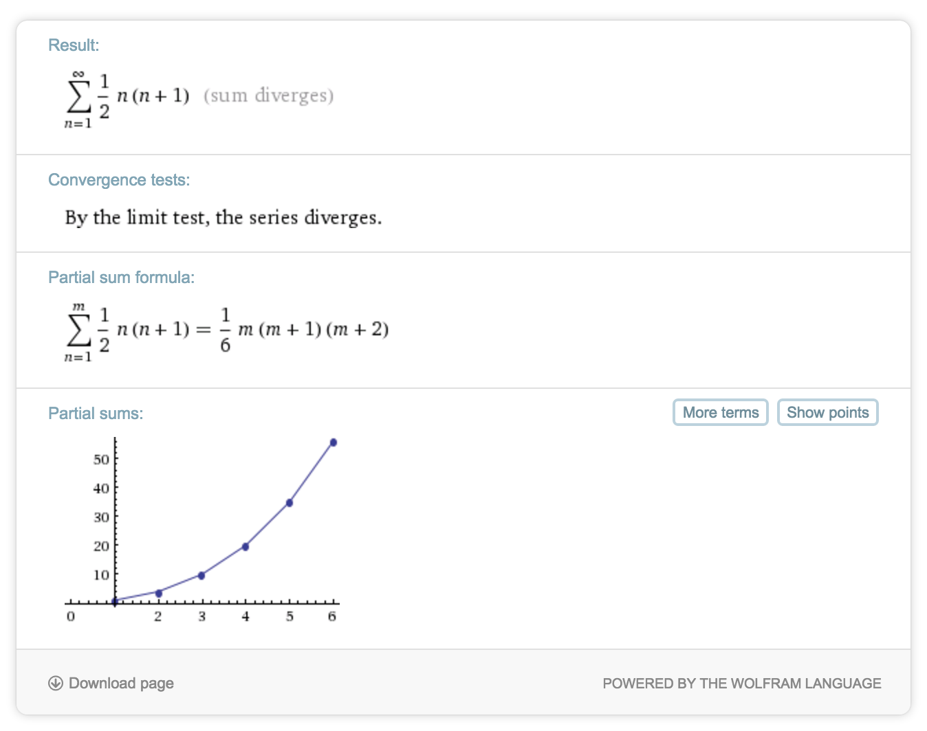 Sum plotted on Wolfram Alpha